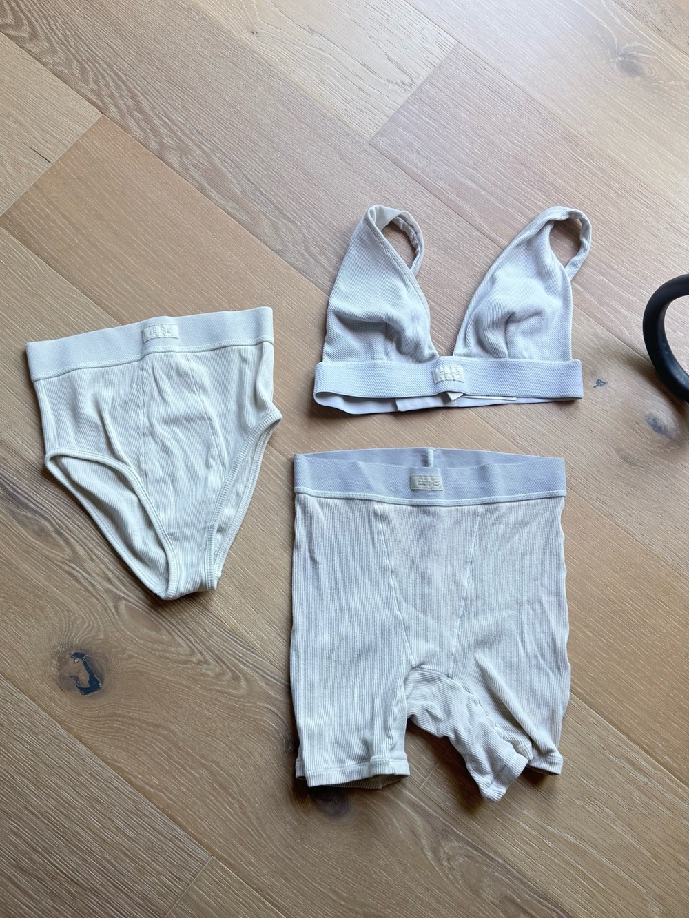 SKIMS COTTON RIBBED BRALETTE BOXERS and HIGH WAISTED BRIEFS